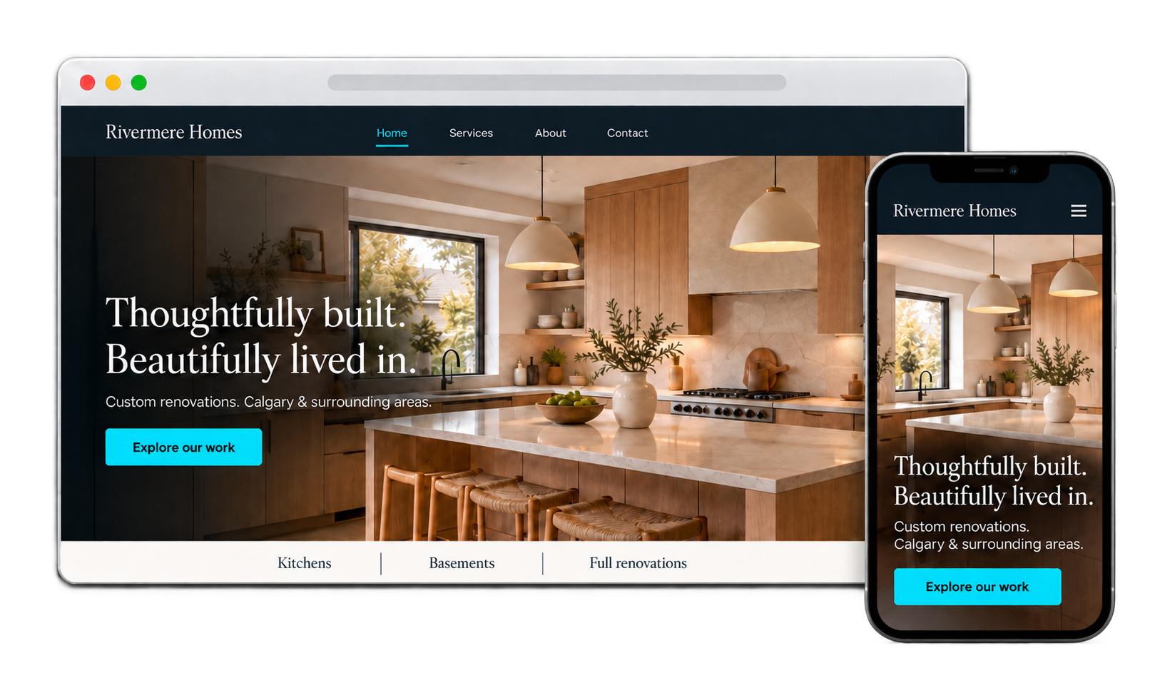Illustrative desktop and mobile renovation website preview.